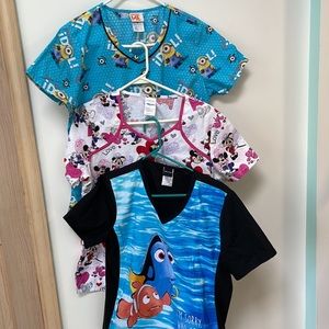 Lot of 3 scrub tops Pediatric children Disney Pixar Minion